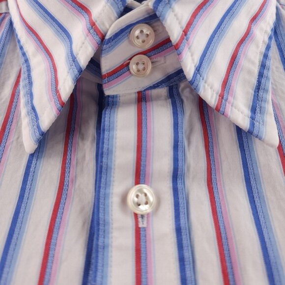 Faconnable Blue Red Pink XL Cotton Club Striped Point French Button Up Pocket - Picture 10 of 16